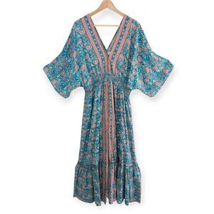 Natural Life Celia Maxi Dress Floral Vines Teal Large